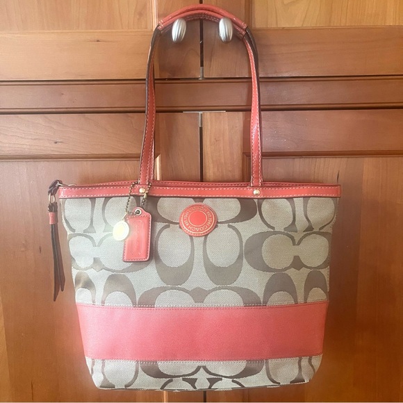 Coach Monogram Logo Printed Canvas Patent Leather Trimmed Medium Size Tote Bag - Picture 12 of 12